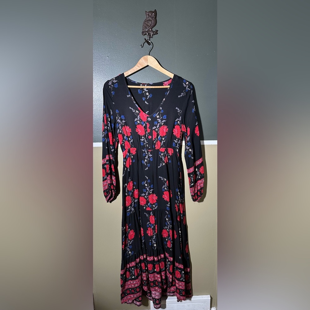 Floral Black and Red Women's Dress